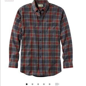 LL BEAN Men’s Scotch Plaid Flannel Shirt LARGE Grey Stewart Long Sleeve 228061